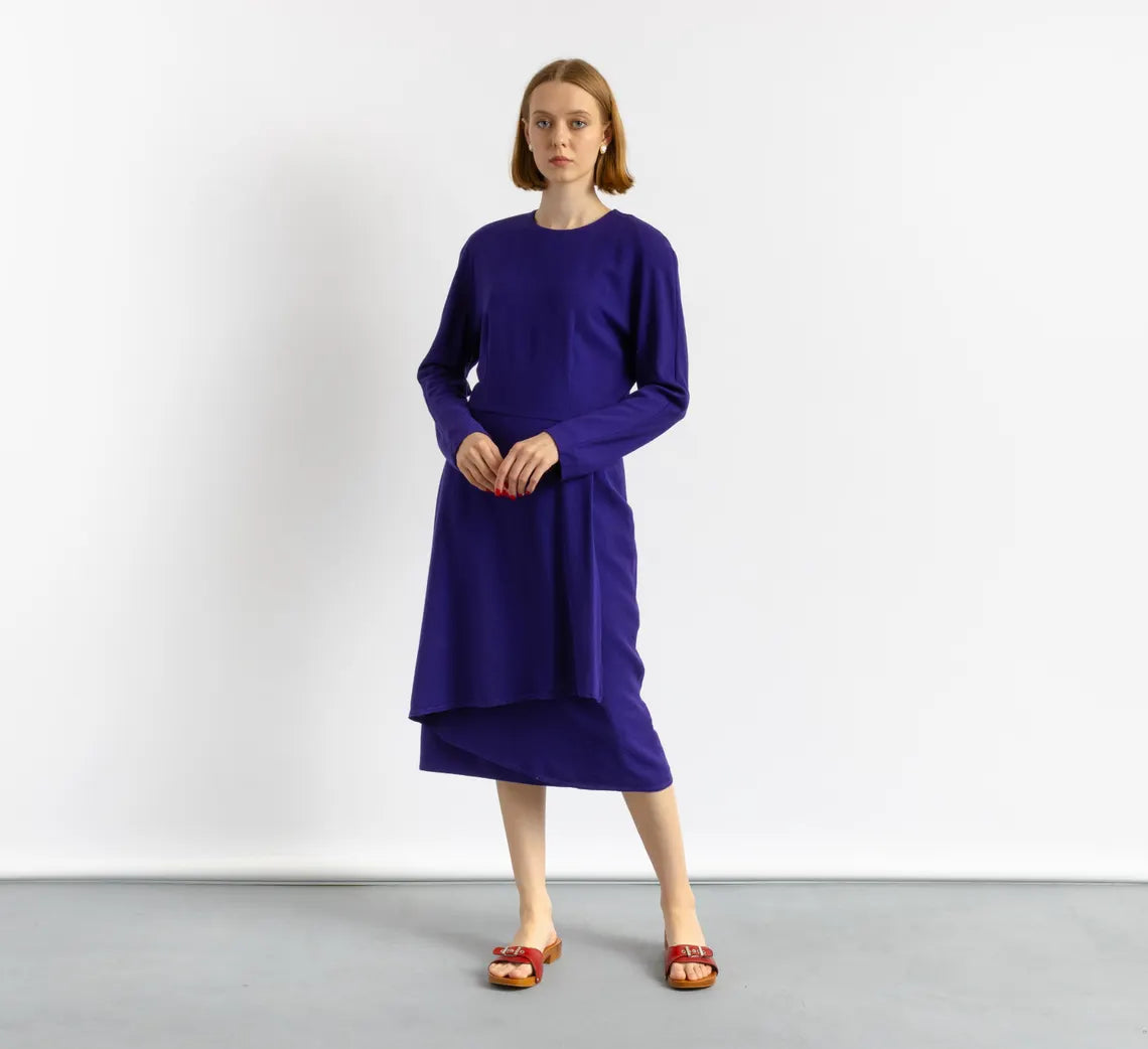 Kleid Viola | Elegantes Midi-Kleid in Royalblau mit langen Ärmeln für Damen